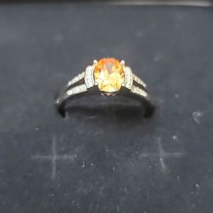 Sterling Silver Oval Champagne CZ Ring